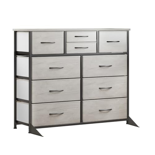 10-Drawer Fabric Dresser with Wooden Top, Storage Tower for Bedroom