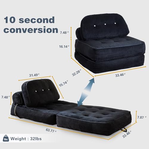Convertible Fold-Out Sofa Bed with Flannel Surface and Pillow