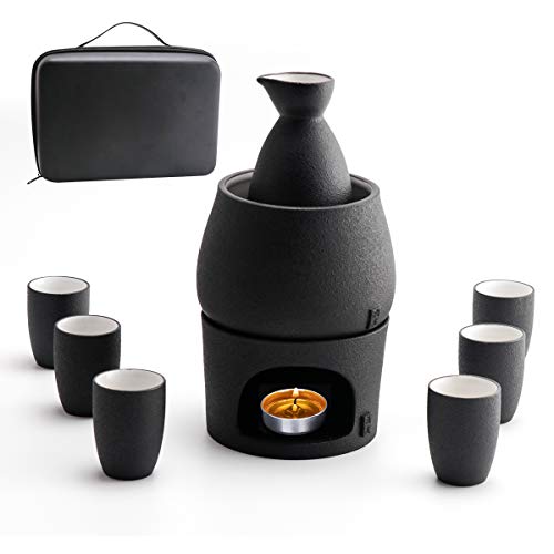 Lyty Black Ceramic Sake Set with Warmer & Storage Box - 9pcs