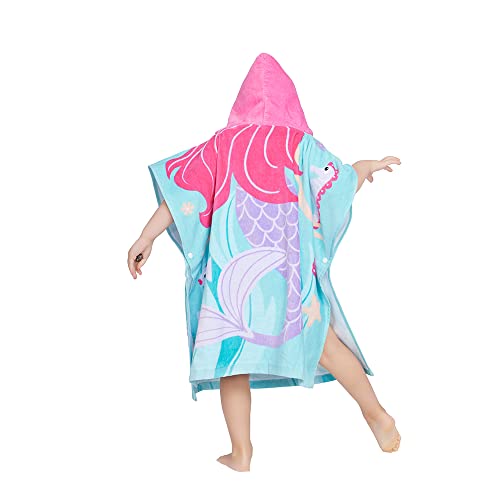 Gealaek Kids 100% Cotton Hooded Towel Poncho for Beach & Bath (2-6 Years)