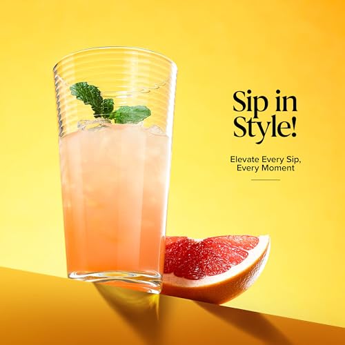 Glaver's 10 Pack Highball Glasses Set 17oz Ribbed Drinkware for Cocktails & More