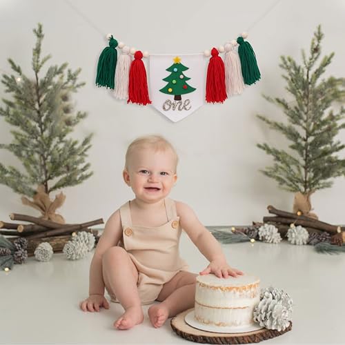 BASCT Christmas 1st Birthday High Chair Banner Tassel Garland - Winter Tree Theme