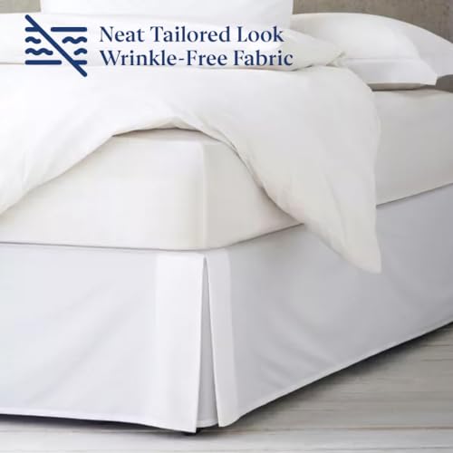 Pleated Queen Bed Skirt with 18 Inch Drop - White Microfiber Dust Ruffle