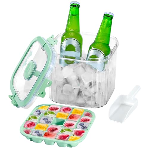 Portable Ice Bucket with Lid & Ice Cube Trays for Camping & Parties