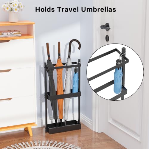 Slim Metal Umbrella Stand with Absorbent Drying Stone for Entryway
