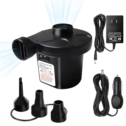 Portable Electric Air Pump for Inflatables - 3 Nozzles & AC/DC Adapters