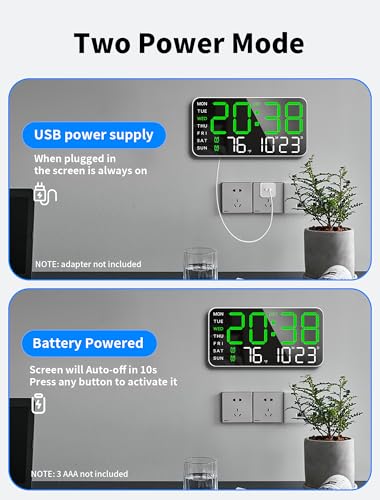 9.5-Inch Digital Alarm Clock with Large LED Display, Dual Alarms & Dimming