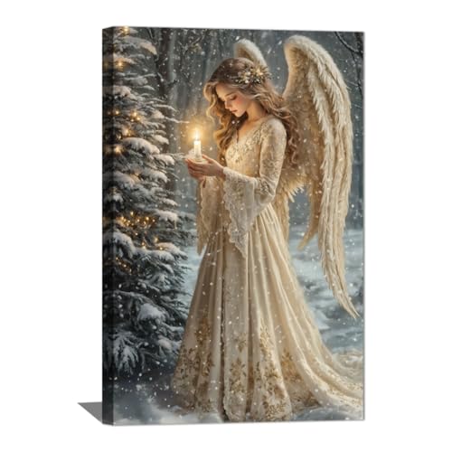 YMXDYMJSW Christmas Canvas Wall Art: Angel & Christmas Tree 20L x 16W