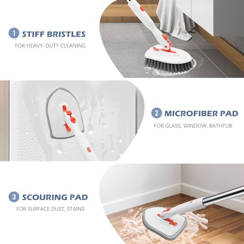 3-in-1 Shower & Tile Scrubber Brush with Extendable Long Handle