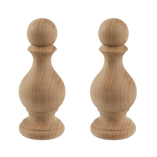 2 Pack Unfinished Beech Wood Decorative Finials, 4.72-Inch Bed Post Toppers