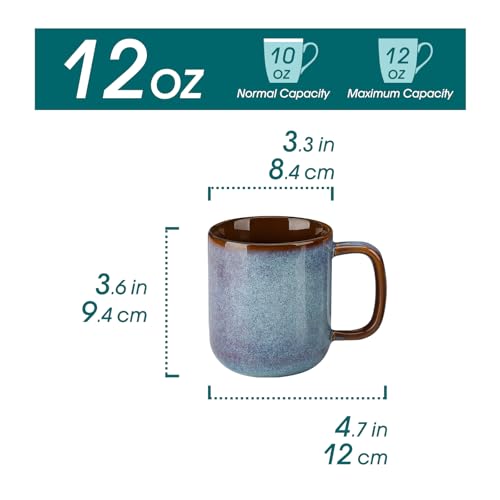 Vancasso Blue 12oz Ceramic Coffee Mugs Set of 6 - Unique Reactive Glaze, Dishwasher & Microwave Safe, Perfect for Hot Beverages
