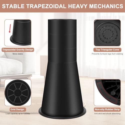 12 Inch Heavy Duty Bed Risers - Adjustable Furniture Lifts, Set of 4