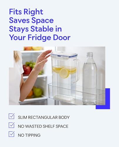 2-Quart Clear Plastic Water Pitcher with Lid - BPA-Free Fridge Door Jug