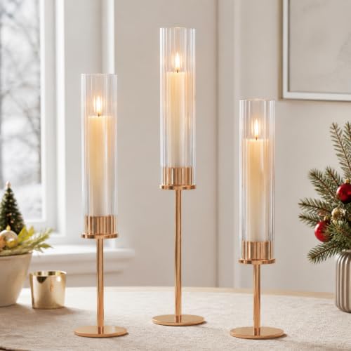 COZYLIA Set of 6 Tall Gold Hurricane Candle Holders for Candles, Indoor & Outdoor