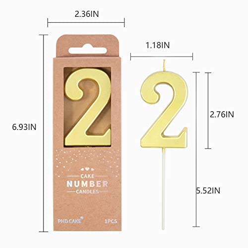 Modern Gold Number 2 Birthday Candle - 2.76 Inch Cake Decoration