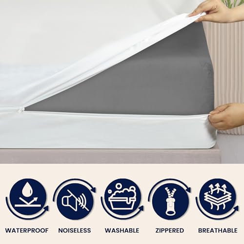 Waterproof Twin Mattress Protector Encasement with Zipper - Soft, Breathable & Noiseless