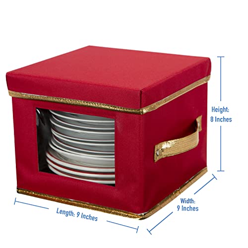 Simplify Holiday Salad Plate Storage Box with Felt Dividers | 9.45 Inch Christmas China Organizer