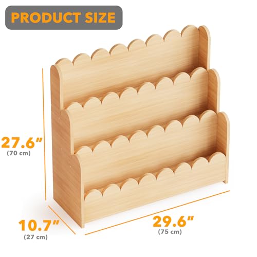 3-Tier Wooden Montessori Bookshelf for Toddlers - Scalloped Kids Bookcase