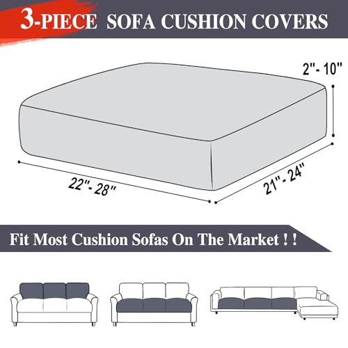 Stretch Couch Seat Cushion Covers - 3-Piece Sofa Slipcover Set (Dark Grey)
