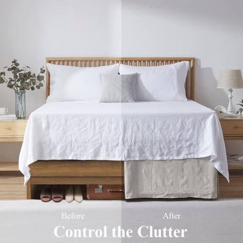 Queen Belgian Linen Bed Skirt with 14 Inch Tailored Drop Dust Ruffle