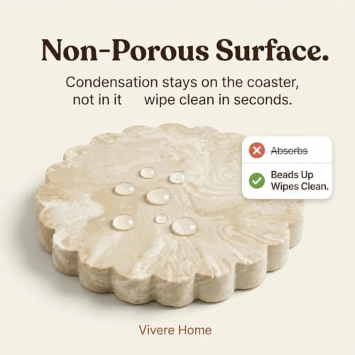 Vivere Home Concrete Stone Coasters Set of 4 - Non-Slip Drink Protectors for Coffee & Drinks