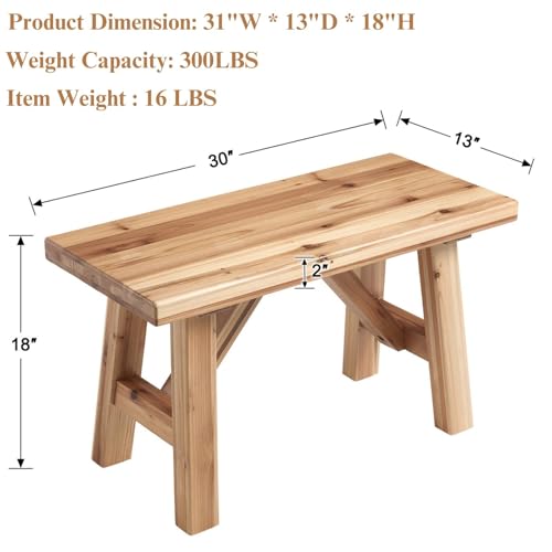 30-Inch Rustic Solid Wood Entryway Bench, Farmhouse Narrow Hallway Bench
