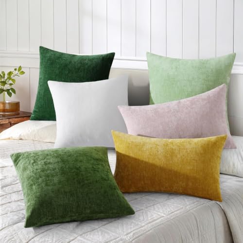 decorUhome Soft Chenille Moss Green Throw Pillow Covers 18x18 (Set of 2)