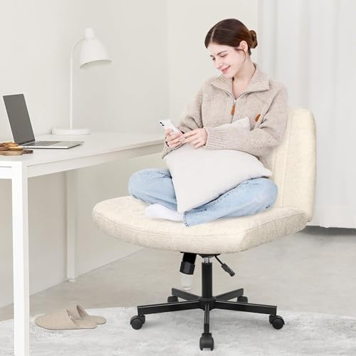 Orange Factory Criss Cross Chair, Wide Fabric Vanity Desk Seat, Beige