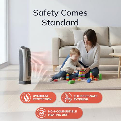 Oscillating Ceramic Tower Heater with Remote Control 1500W 23-Inch