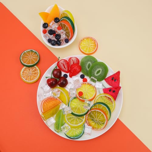160 Pcs Artificial Fruit Slices - Realistic Plastic Fruit Blocks