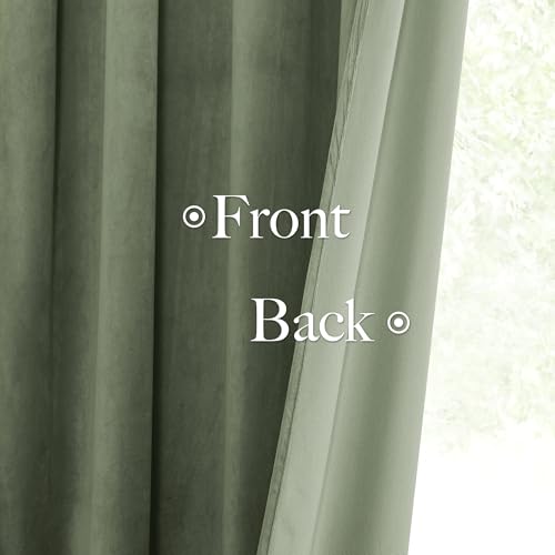 StangH Sage Green Pinch Pleated Velvet Curtains 2 Panels 38"W x 108"L