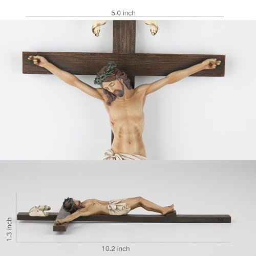 10-Inch Wall Crucifix, Handpainted Stone Resin Jesus Christ Wall Cross