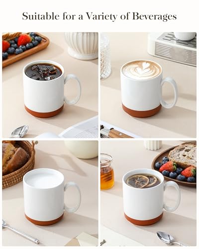 MALACASA 16oz Ceramic Coffee Mug Set of 4 - Straight Khaki White, Durable & Stackable