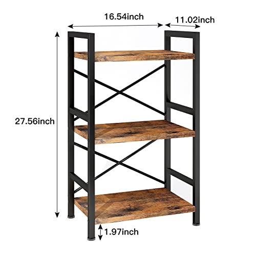 3-Tier Industrial Bookshelf, Rustic Small Metal Bookcase Storage Organizer