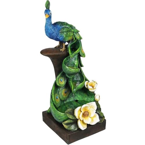 39-Inch Peacock Outdoor Water Fountain with LED Lights