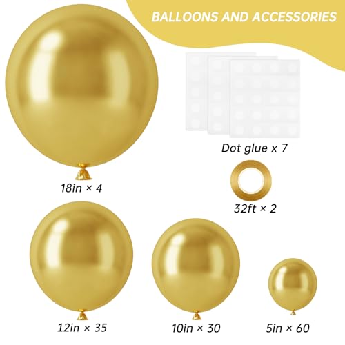 Rubfac Gold Balloon Arch Kit 129pcs - Metallic Gold Balloons