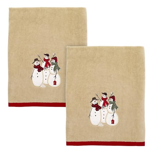 Avanti 2 Pack Snowmen Bath Towels - 100% Cotton, Festive 27x50 inches