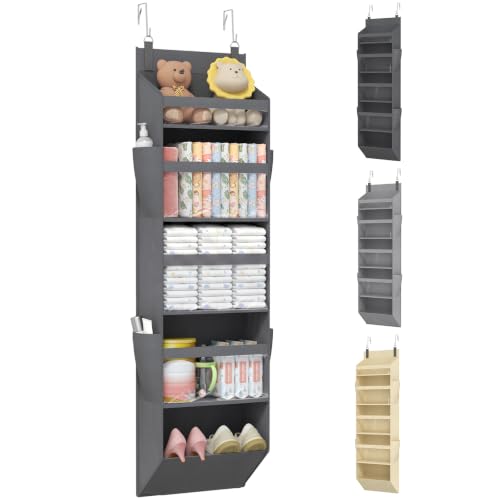 Lifewit Over the Door Organizer, 5-Section Hanging Storage with Clear Windows & Side Pockets, Dark Gray