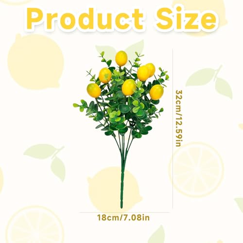 6 Pcs Artificial Lemon Branches for Home Decor - Faux Lemons & Greenery