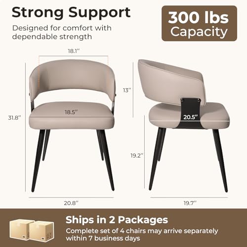 Modern Upholstered Dining Chairs, Set of 4, Warm Gray Curved Kitchen Chairs