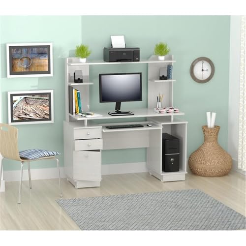 Computer Desk with Hutch, Keyboard Tray and Storage Drawers - Washed Oak