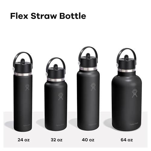 Insulated Stainless Steel Water Bottle with Straw Lid 64 Oz Black
