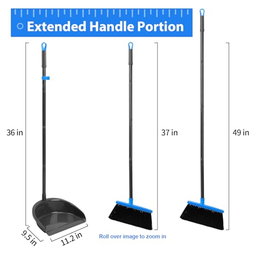 Long Handle Broom and Dustpan Set, Upright Standing Floor Sweeper for Home