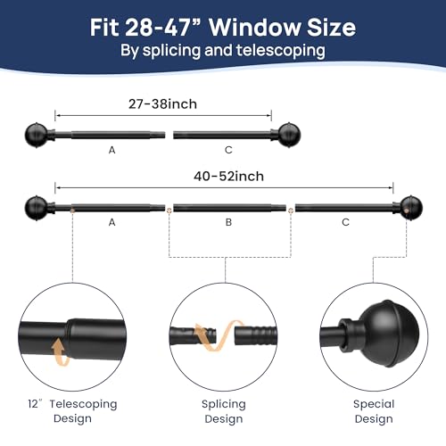 No Drill Adjustable Curtain Rod - Black Tool-Free Adhesive Window Rod