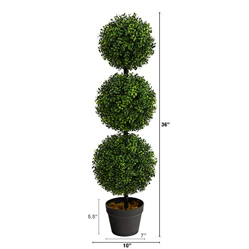36-Inch Artificial Triple Ball Boxwood Topiary Tree in Planter