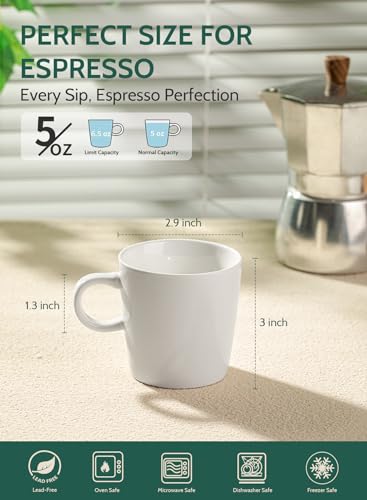Sweese 5oz Porcelain Espresso Cups Set of 4 White - Demitasse Coffee Mugs