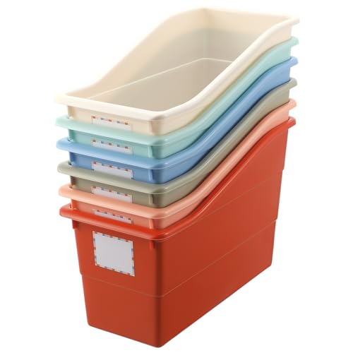6-Piece Interlocking Plastic Book Bins, Boho Classroom Magazine Organizers