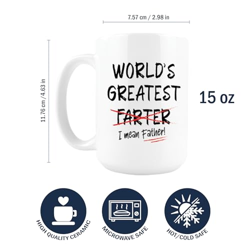 World's Greatest Farter Dad Mug 15oz - Funny Father's Day Coffee Cup, Gag Gift