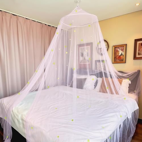 Pink Princess Bed Canopy with Glow-in-the-Dark Stars for Girls Room