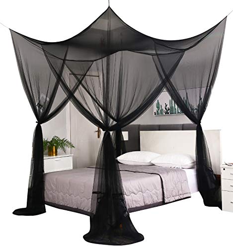 Black 4-Corner Bed Canopy Curtains for Full, Queen, and King Beds